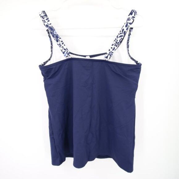 Lands End Navy Blue Pattern Swim Tankini Top Underwire Scoop Neck Size 8 - Picture 8 of 8